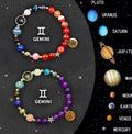 Two natural stone beaded bracelets laid out, representing a zodiac sign jewellery set.