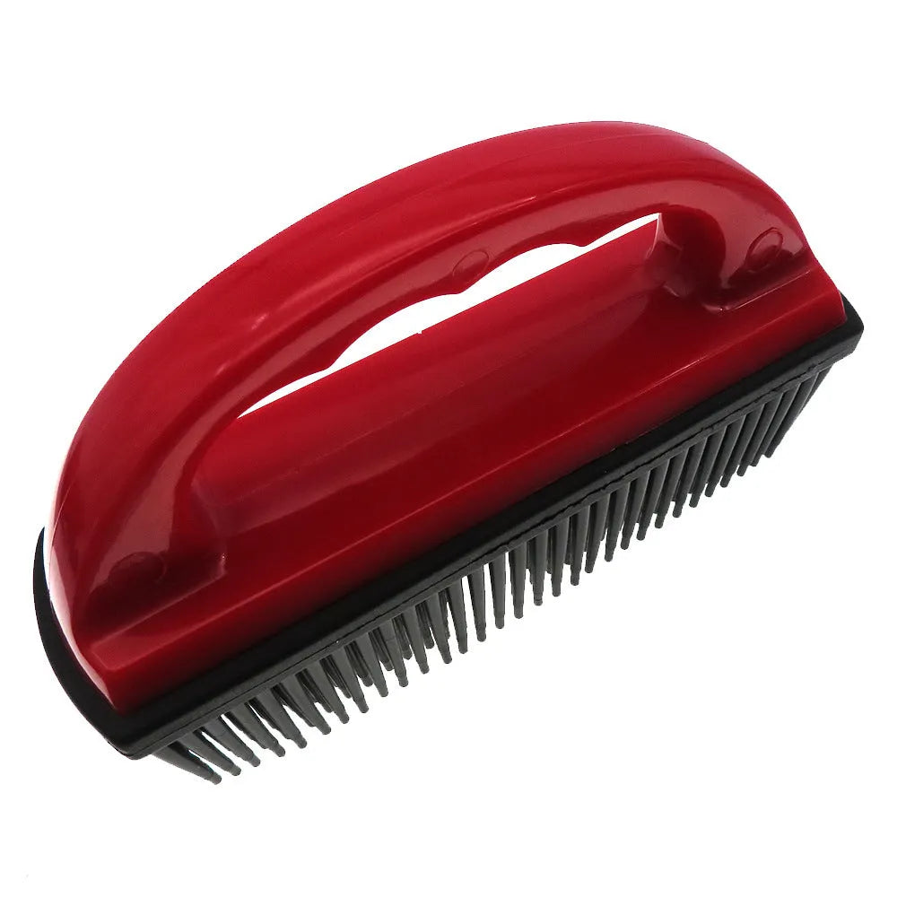 Red pet hair removal brush for grooming and carpet cleaning, dimensions 160mm by 85mm.