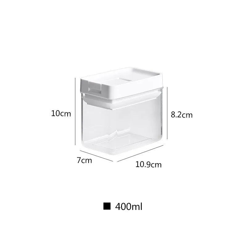 White transparent plastic grain storage tank with Japanese design, 400 ml capacity.