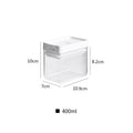 White transparent plastic grain storage tank with Japanese design, 400 ml capacity.