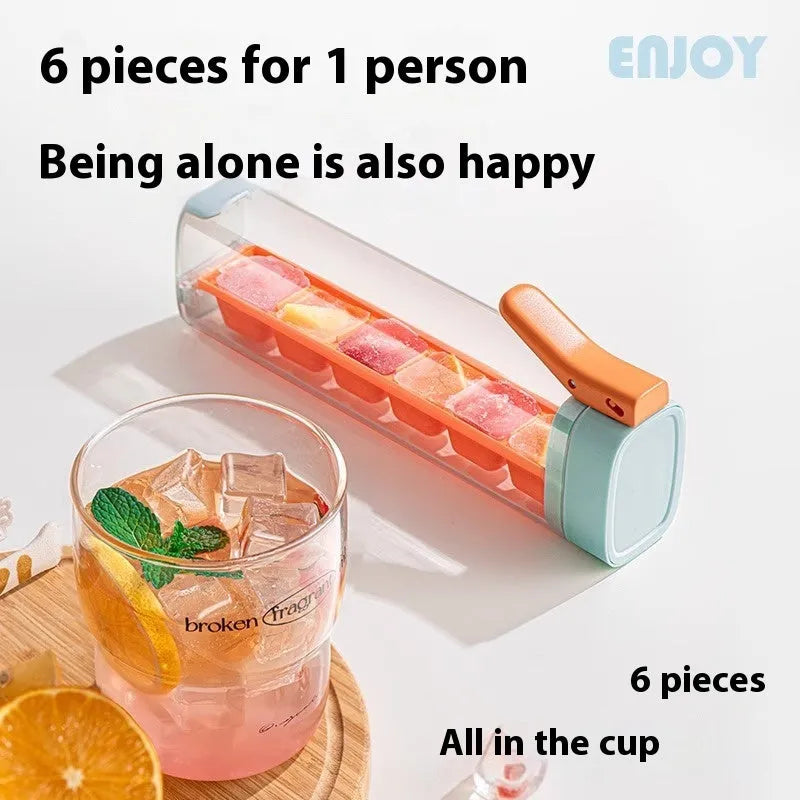 Flexible ice cube tray in Maldives colour with one-touch release and storage box on white surface