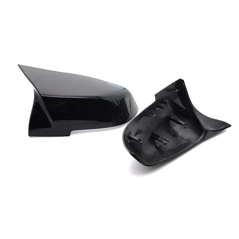 Bright black horn style rear-view mirror shell for BMW 1 2 3 4 Series, X1, M2, i3, plastic pair