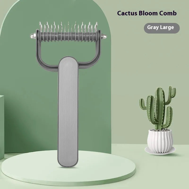 Green and grey dog unknotting combs in large and small sizes with stainless steel teeth.