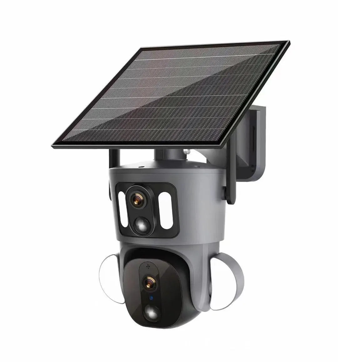 Solar binocular three-screen surveillance camera with solar panel and triple display