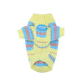 Blue and yellow striped wool blend dog sweater for small breeds in six sizes
