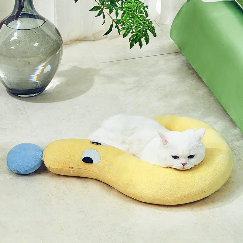 Blue soft fleece pet cushion bed for cats and dogs measuring 62cm by 39cm