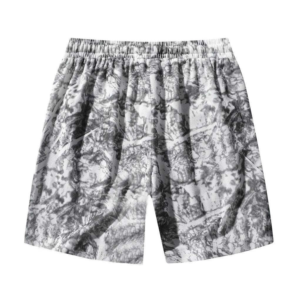 Men's camouflage pattern corduroy athletic shorts with a high waist on a neutral background.