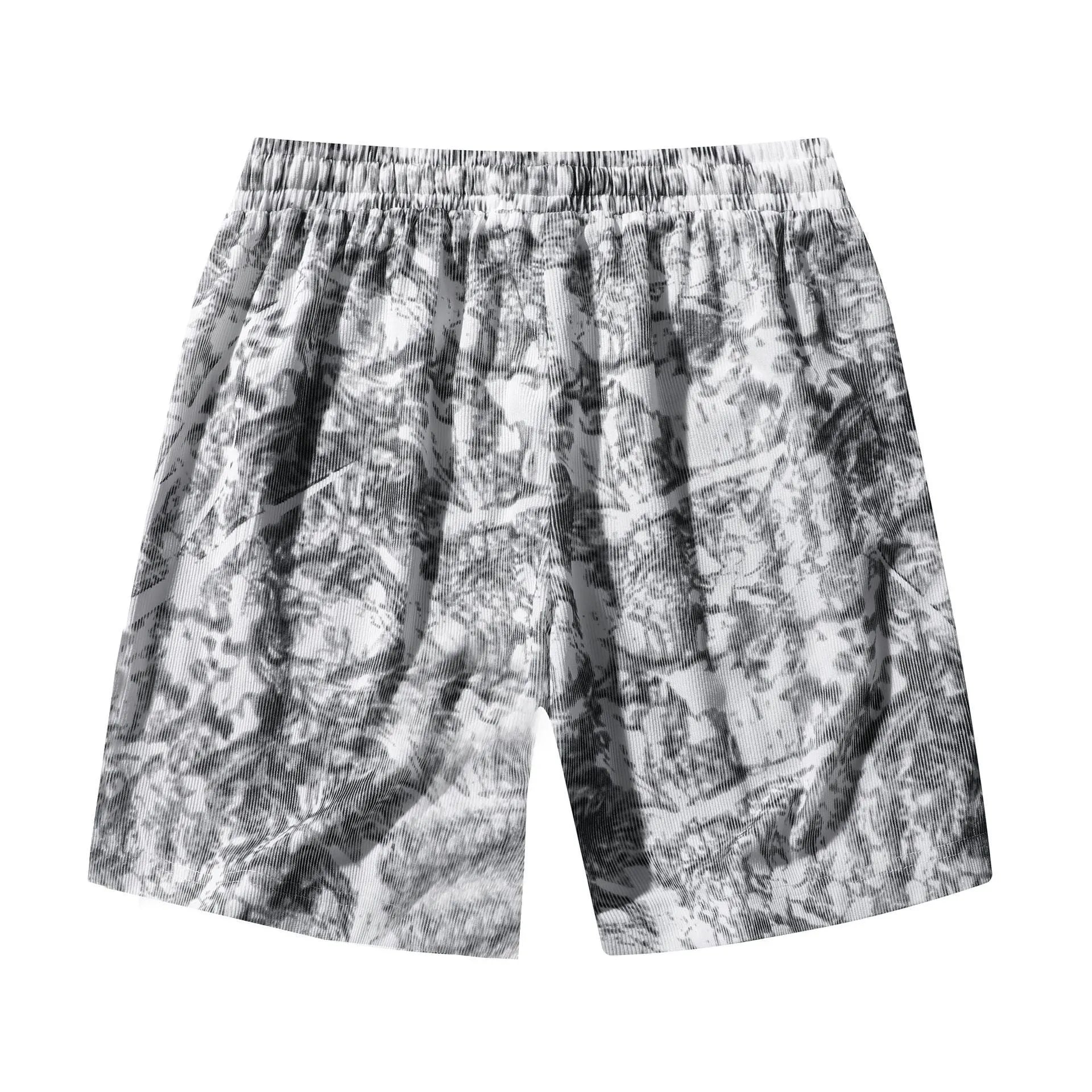 Men's camouflage pattern corduroy athletic shorts with a high waist on a neutral background.