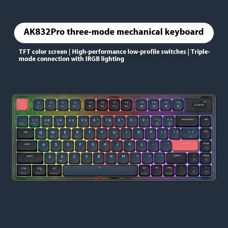 Ajazz AK832PRO green mechanical keyboard with colour screen, compact 81-key layout, and RGB lighting.