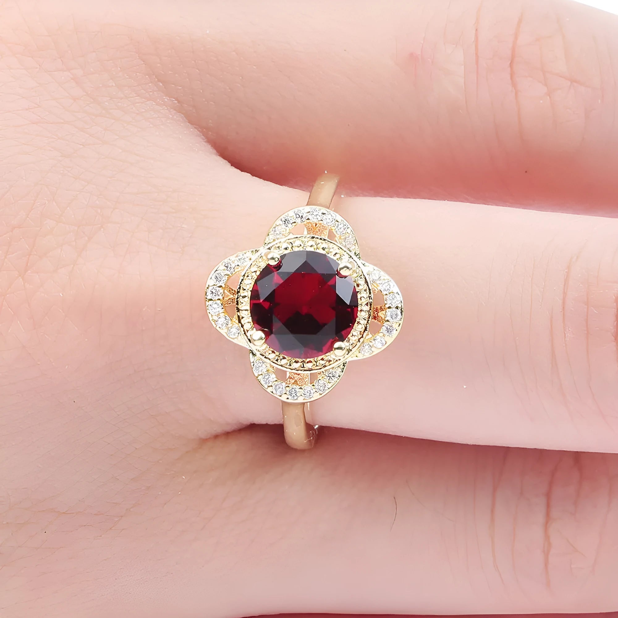 Copper fruit-shaped ring with inlaid zircon stones in 1061395 colour.