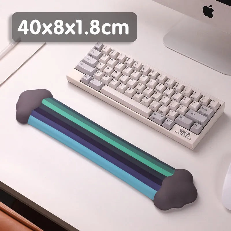 Silicone wrist rest mouse pad and keyboard holder set with cloud pattern on a desk.