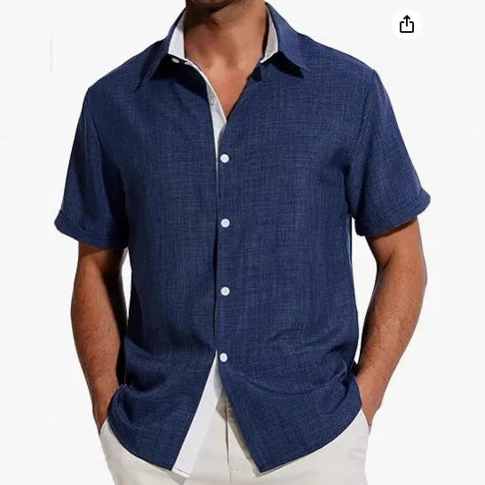 Men's short-sleeved polyester shirt with flower pattern printing in regular fit