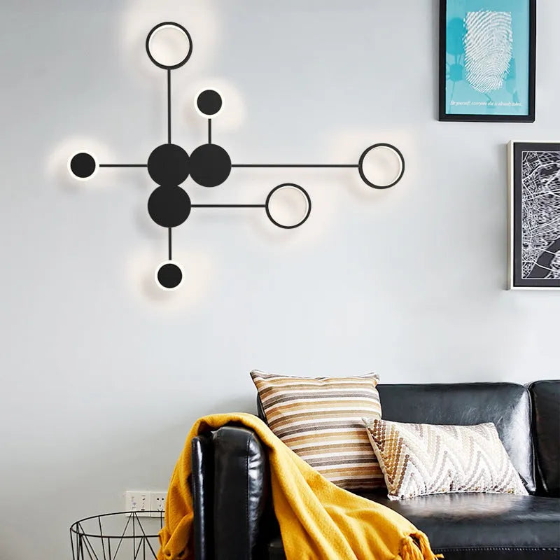Contracted 6-head wall lamp in black finish, 54W, 96.5cm length, iron and acrylic
