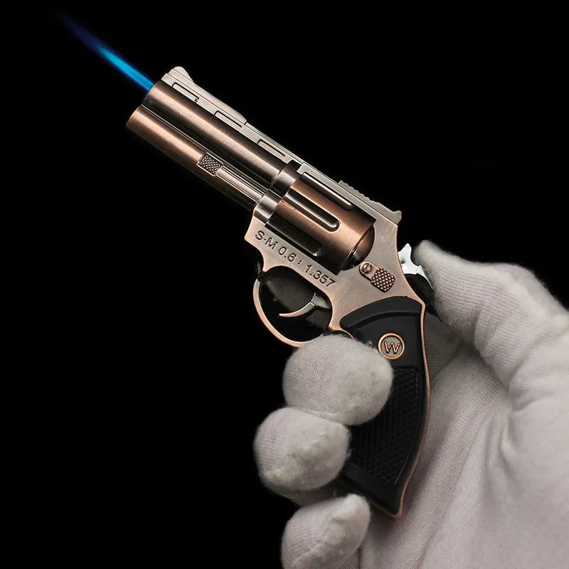 Inflatable windproof direct flame lighter metal body black and gold butane cigarette lighter