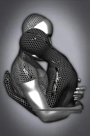 Frameless canvas poster painting with abstract metal sculpture art pattern, multiple size options available