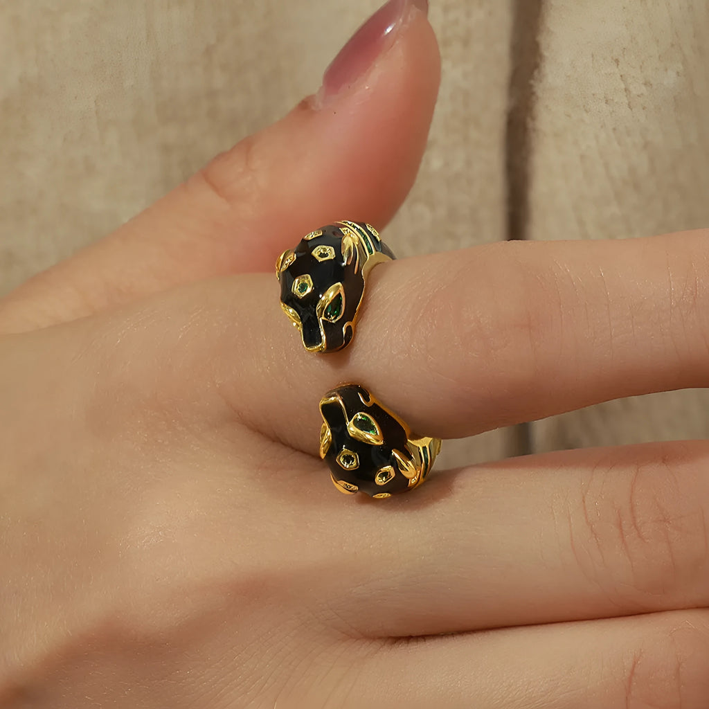 Women's copper open ring with black cheetah pattern geometric design size 7
