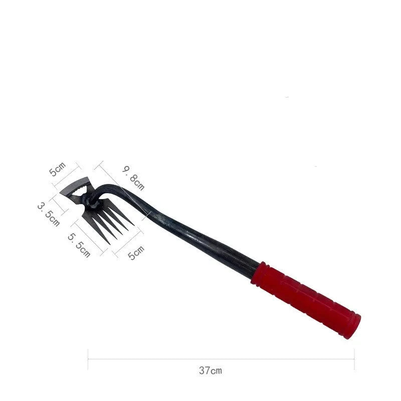 Dual-purpose gardening hoe rake tool with alloy steel construction for digging wild vegetables