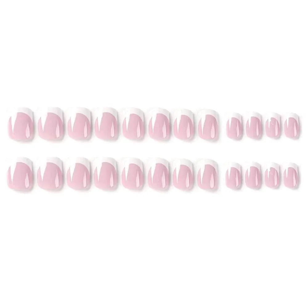 24 white coffin shaped fake nails with a black and white plaid pattern printed on the surface.