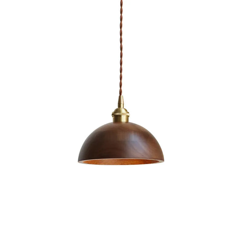Black walnut and copper single-head droplight chandelier pendant light fixture.