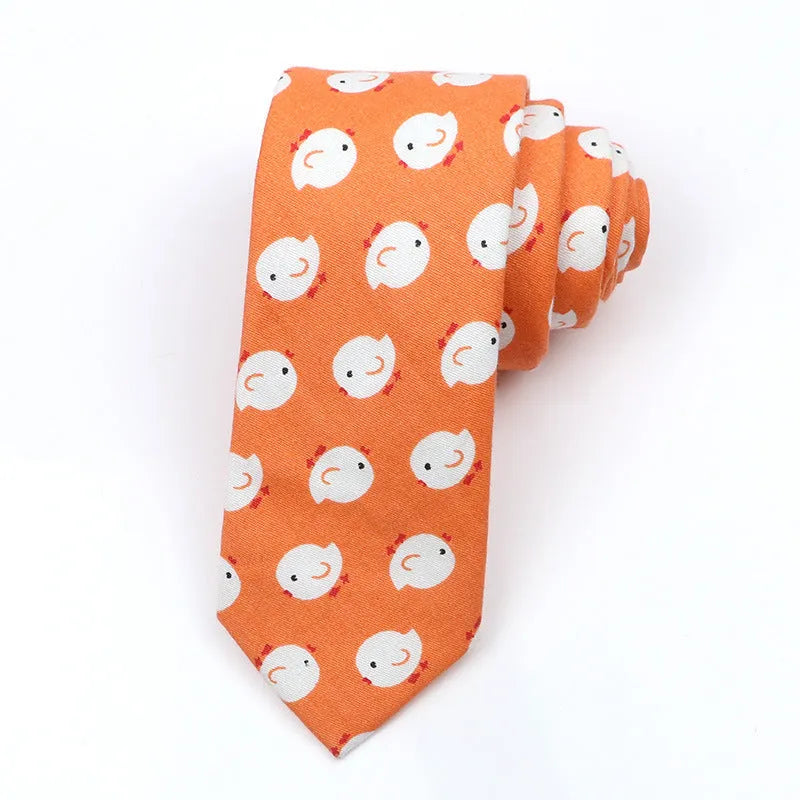 Men's narrow cotton bow tie with printed cartoon patterns in Korean casual style