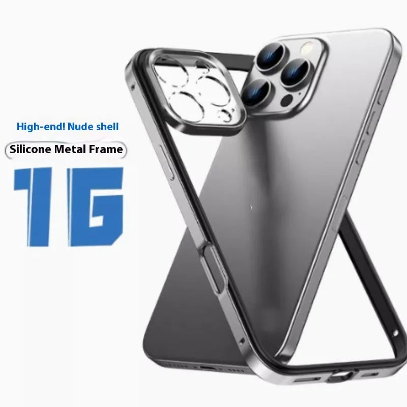 Hollow-out metal phone case for iPhone 15 Pro Max with lens film in black