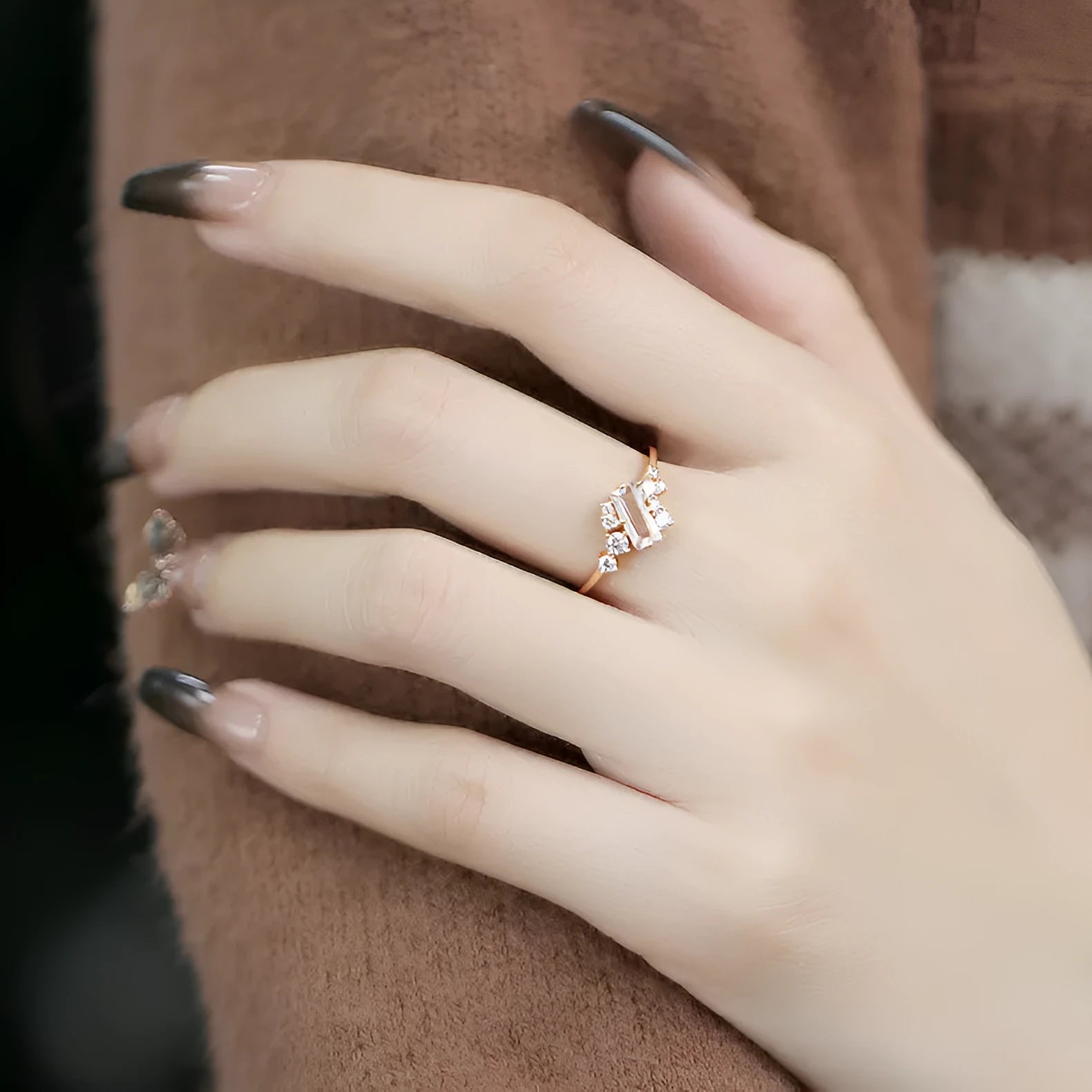 Women's silver electroplated ring with white crystal blingbling shiny finish on white background