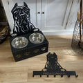 Personalised dog bowl with custom name engraving on iron stand and stainless steel bowl