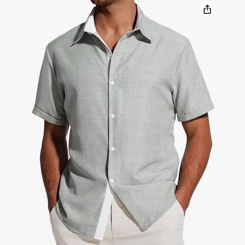 Men's short-sleeved polyester shirt with flower pattern printing in regular fit