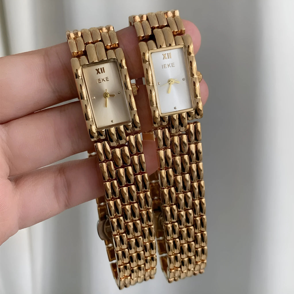 Women's mid-ancient Ins watch with stainless steel bracelet, 15mm white dial, and butterfly buckle