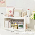Beige plastic desktop storage rack with wire-wrap shelf, pen containers and hooks, 2-layer or 3-layer desk organiser