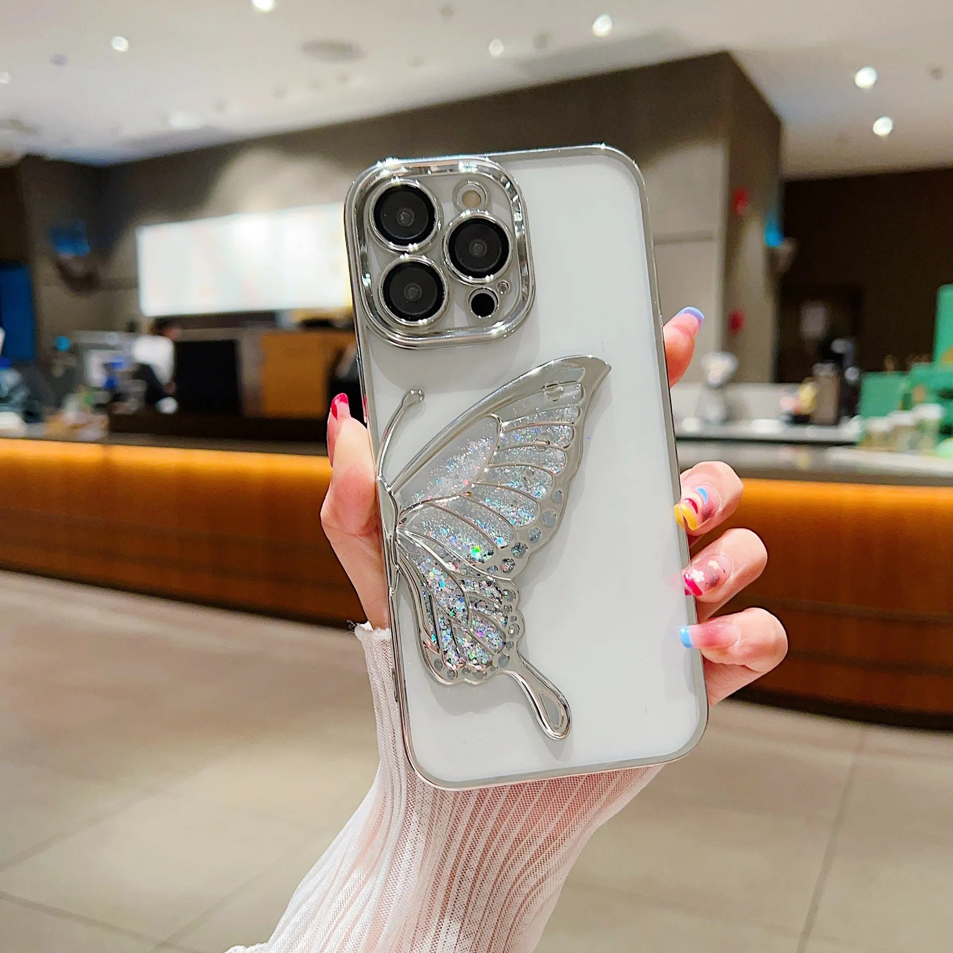 Three-dimensional quicksand butterfly TPU phone case in transparent colour for iPhone 13 Pro Max
