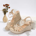 Women's wedge sandals with fish mouth toe bracket in black and white cloth upper options