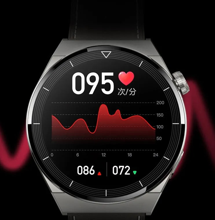 Round smart watch with black silicone strap showing 1.36-inch touchscreen display
