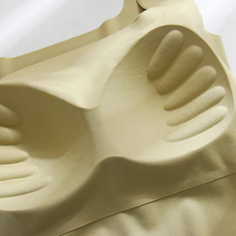 Women's seamless non-marking sling vest with thin mould cup in light blue.