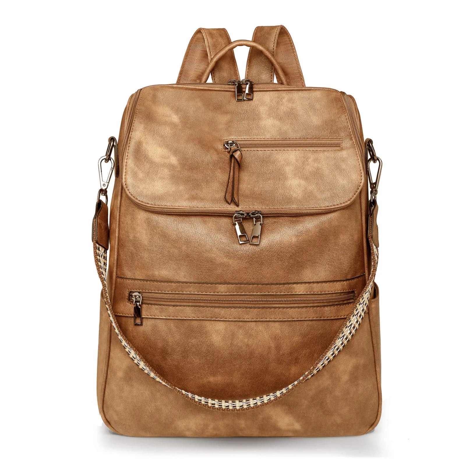 Retro solid colour PU backpack with curved shoulder straps shown in black.