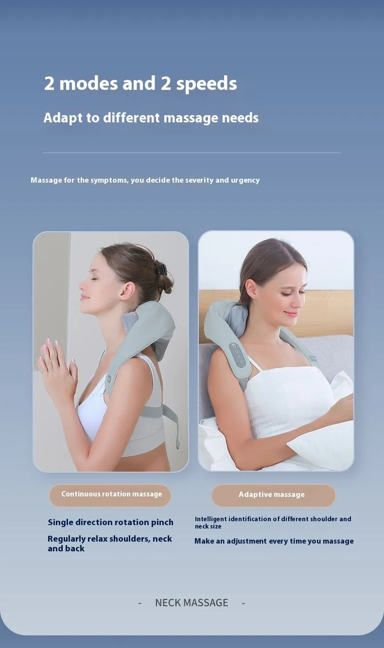 Grey elastic fabric neck and back massager with USB charging port and infrared function