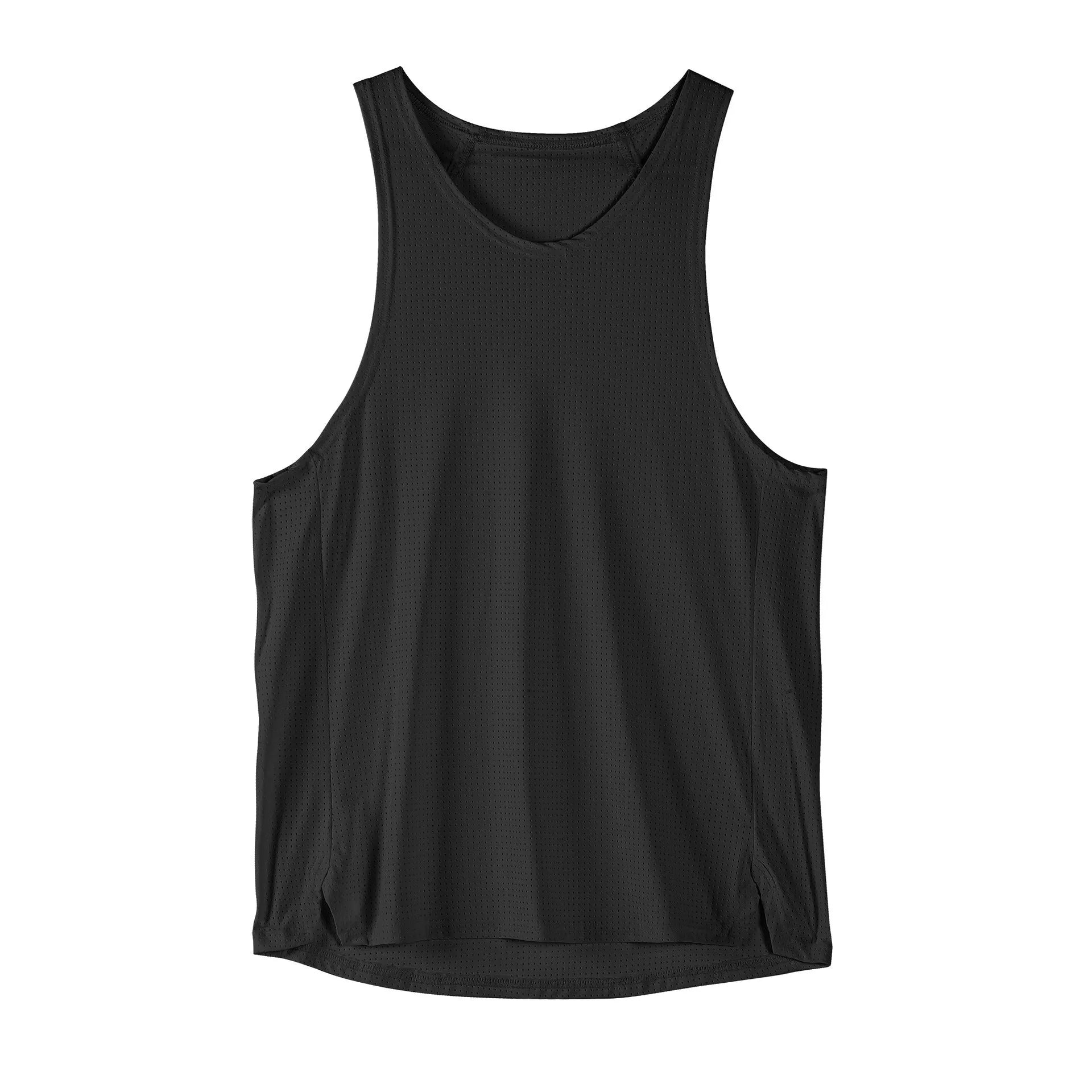 Men's black nylon sports vest with sleeveless design on white background