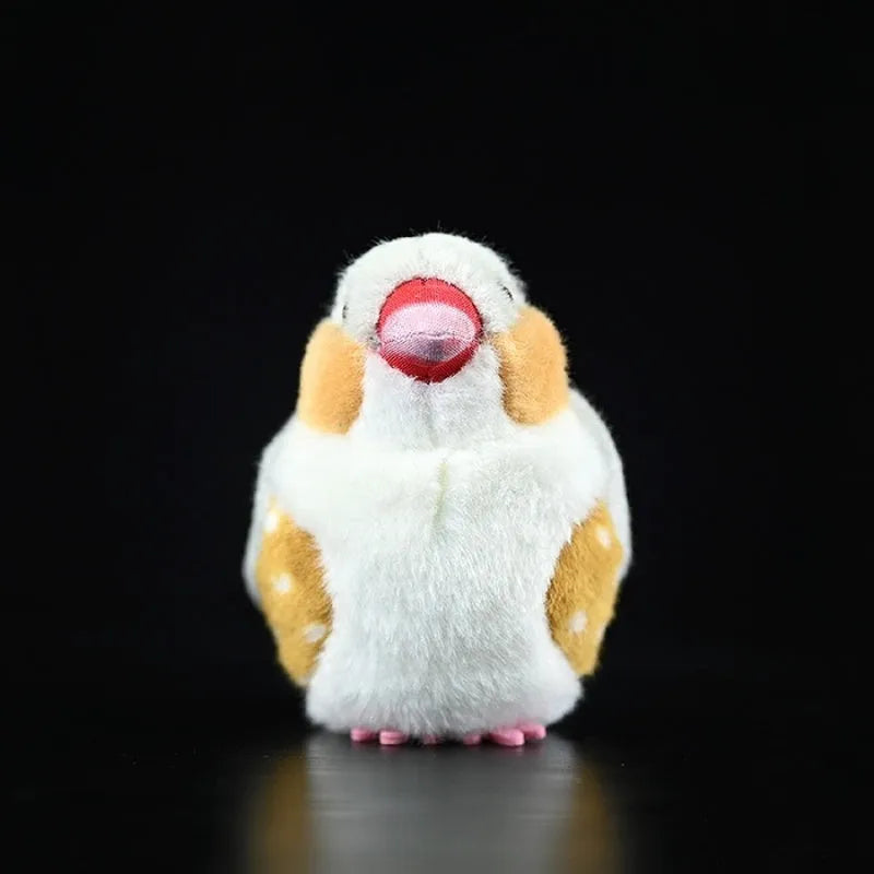 Fat Choo Series zebra finch simulation gray plush toy pendant, 13cm height, soft doll with pendant loop on white background