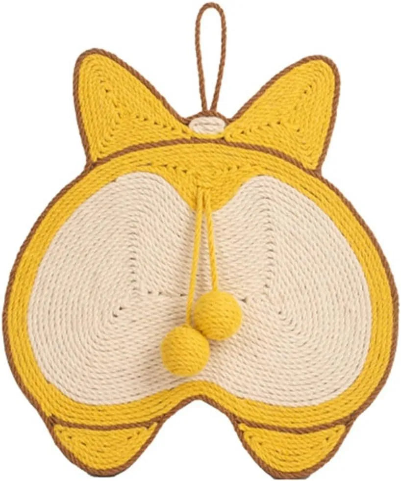 Yellow Corgi design sisal cat scratching board with anti-slip base and adhesive hooks