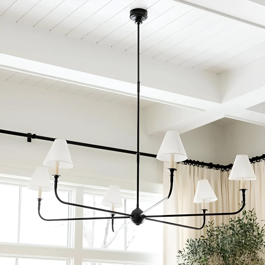 All copper branch chandelier with fabric shades in American simple design for living room