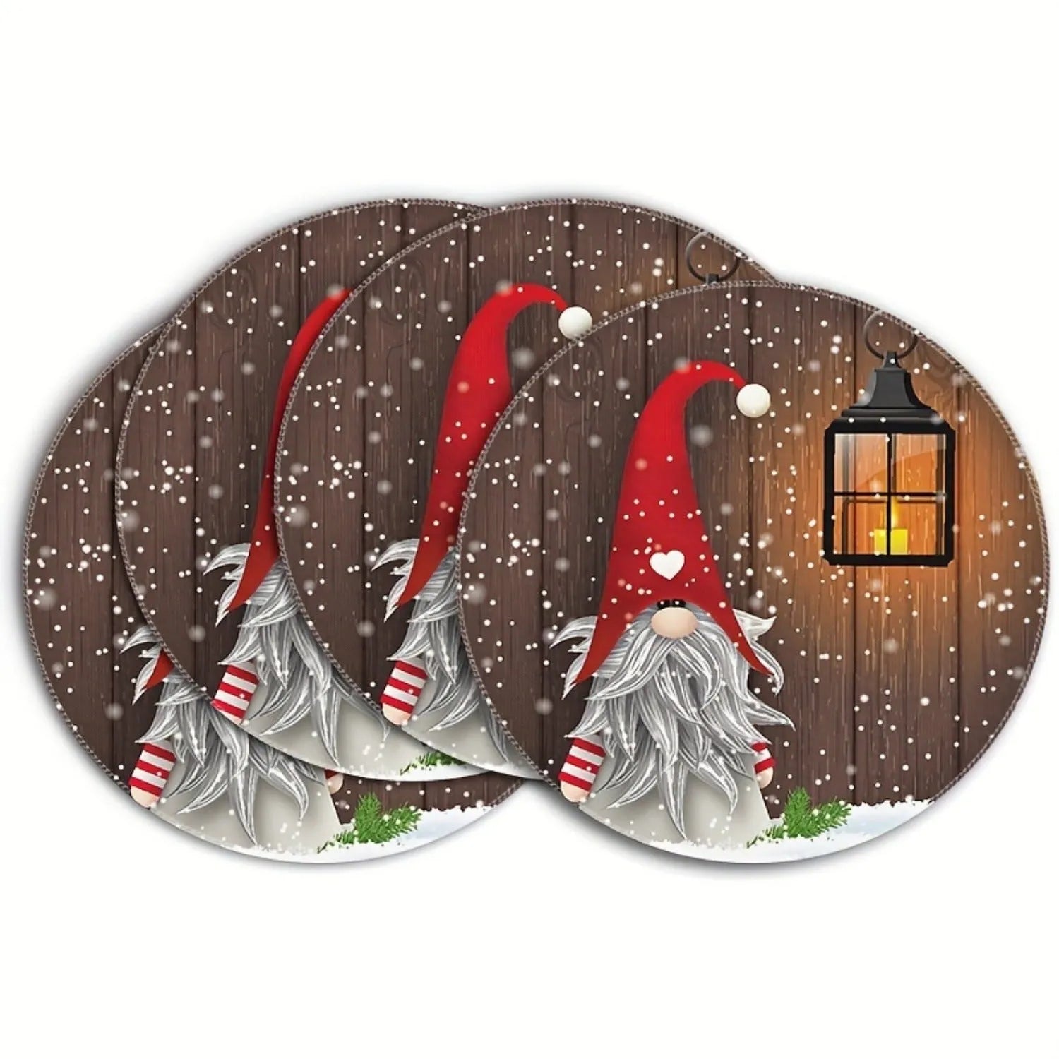Round Christmas placemat with holly berries snowflake and bow design 38cm polyester American style