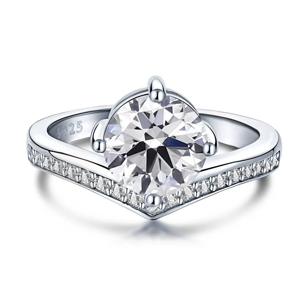 S925 sterling silver zircon ring for women with six-claw micro-inlaid setting and geometric shape