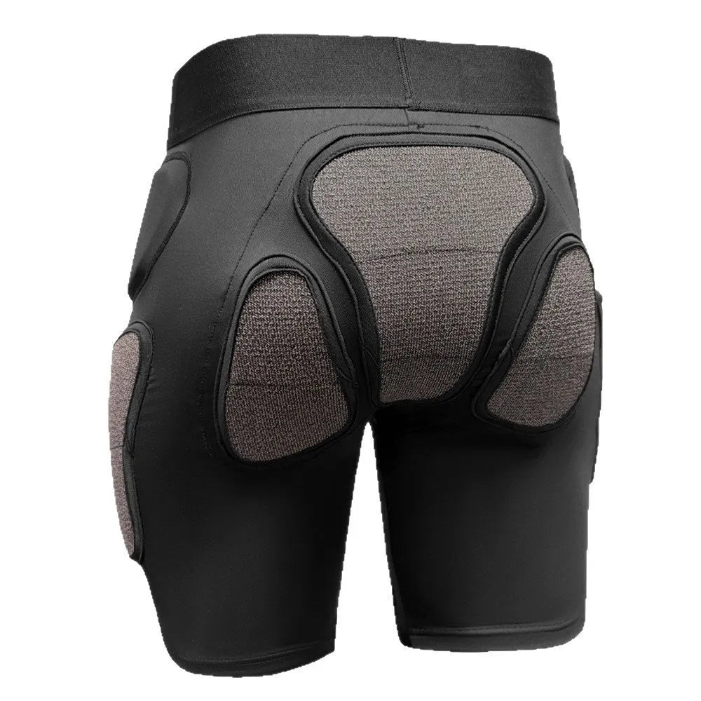 X-ray diffraction skiing protective gear showing slim-design hip pads and multi-protection knee pads.
