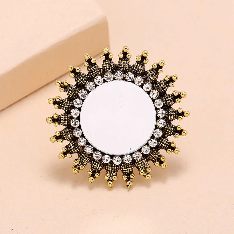 Fashion simple trend zinc alloy diamond ring in gold colour with adjustable band