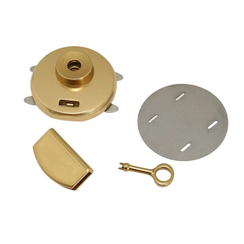 Brass round twist lock buckle set in large round lock colour