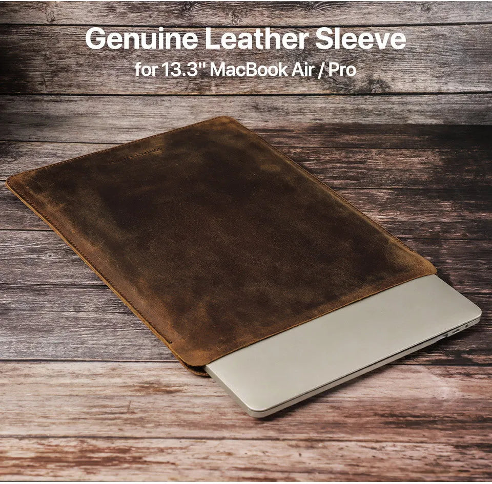 Brown Crazy Horse leather laptop bag for MacBook Pro 13.3 inch horizontal style