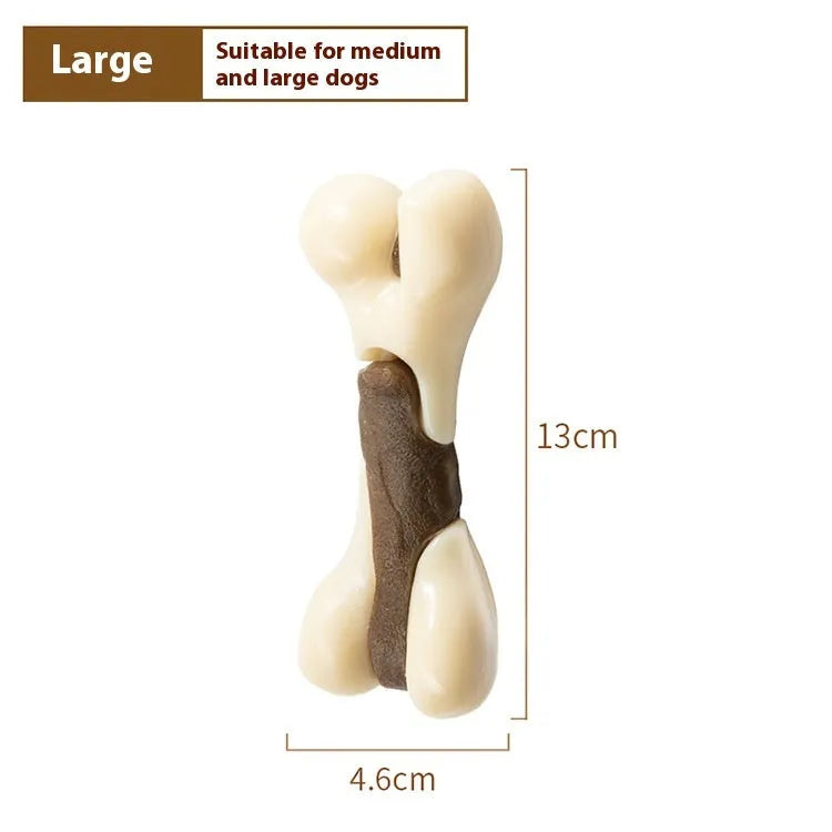 Cowhide and nylon bone grinding rod dog chew toy in two size options.