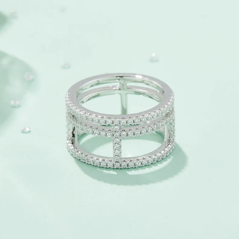 Moissanite wedding ring S925 silver platinum-plated with diamond pen test