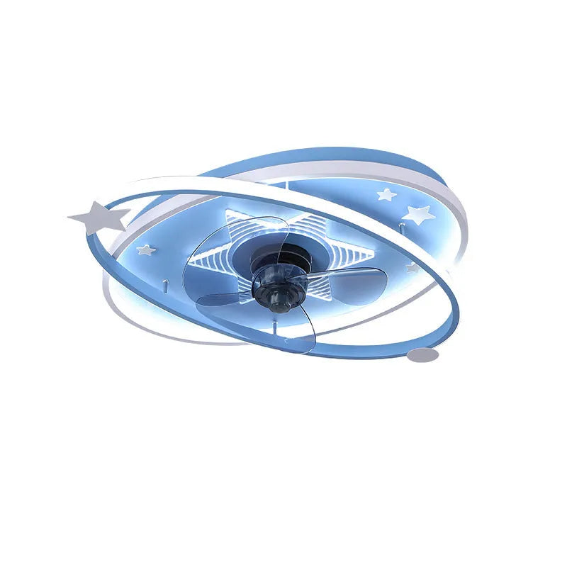 Modern rectangular children's bedroom ceiling light chandelier with integrated fan and acrylic shade.