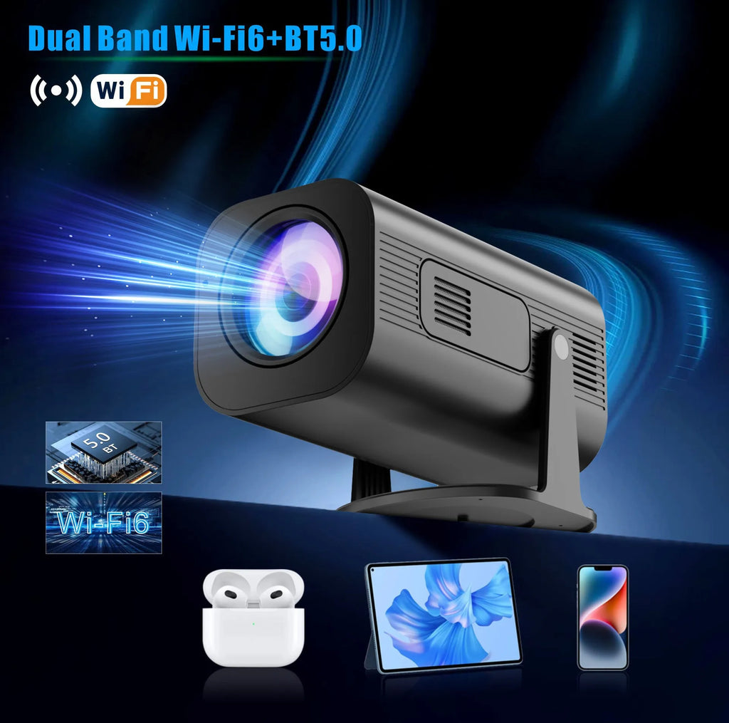 P330 portable mini projector in black and white colours with remote control and accessories